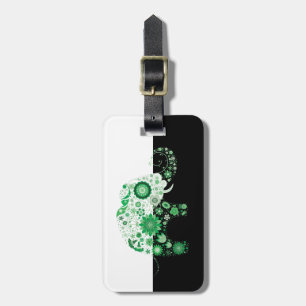 Green Flowers  Elephant Black & White Background Luggage Tag