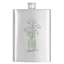 Green Flowers | Minimal Hand-Drawn Botanical Flask