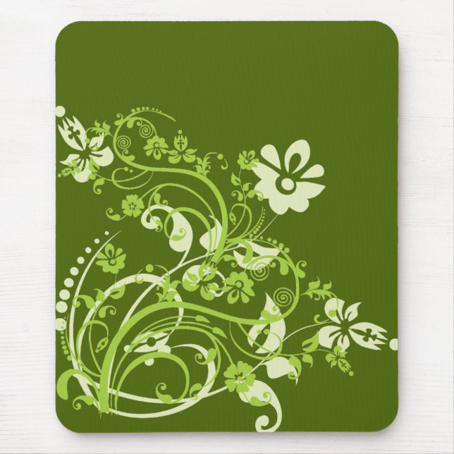 Green Flowers Mouse Pad (Front)