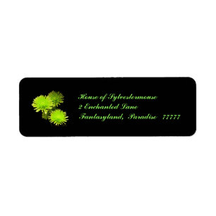 Green Flowers on Black Address Labels