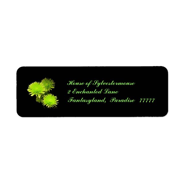 Green Flowers on Black Address Labels (Front)