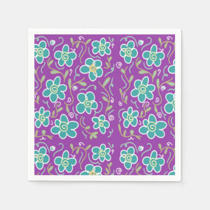 Green flowers on purple design napkin