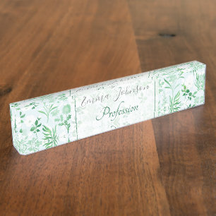 Green Flowers Painting Botanical Nameplate