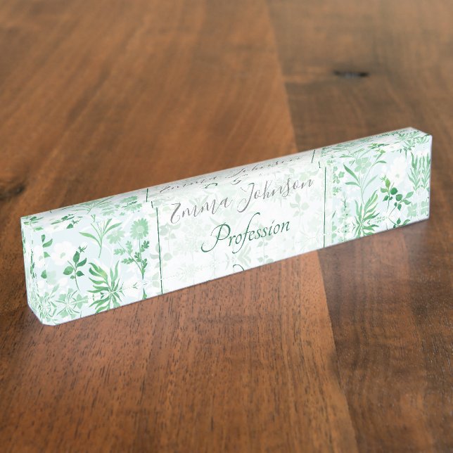 Green Flowers Painting Botanical  Nameplate (Side)