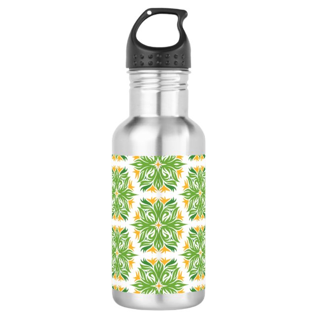 Green Flowers, Pattern Of Flowers, Floral Pattern 532 Ml Water Bottle (Front)