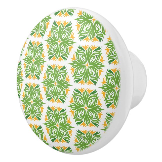 Green Flowers, Pattern Of Flowers, Floral Pattern Ceramic Knob (Right)