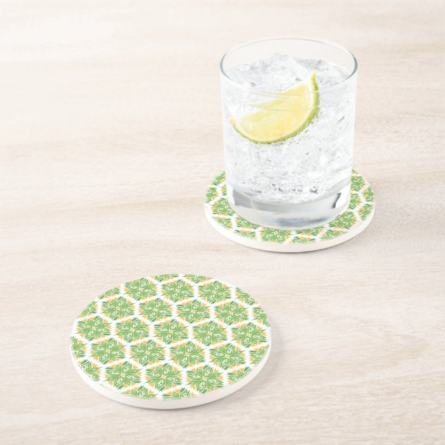 Green Flowers, Pattern Of Flowers, Floral Pattern Coaster (Side)