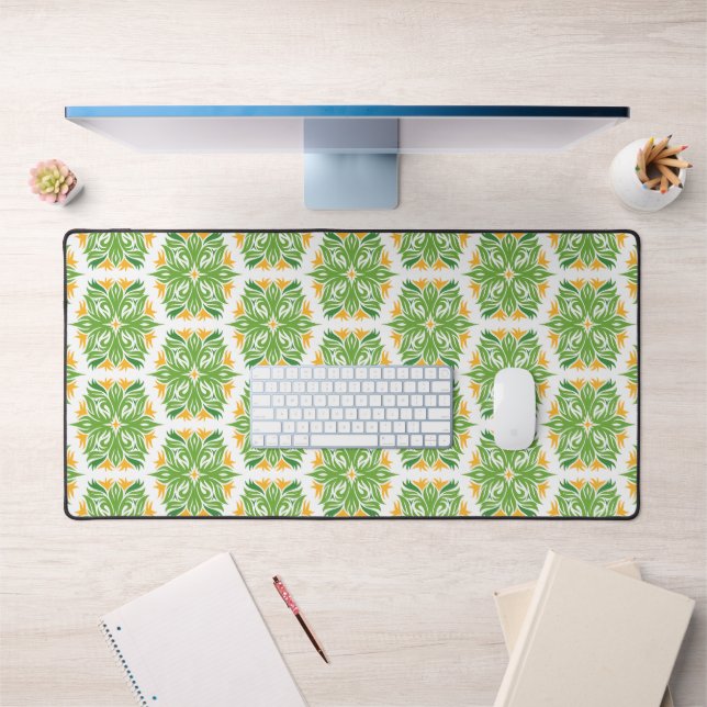 Green Flowers, Pattern Of Flowers, Floral Pattern Desk Mat (Office 1)
