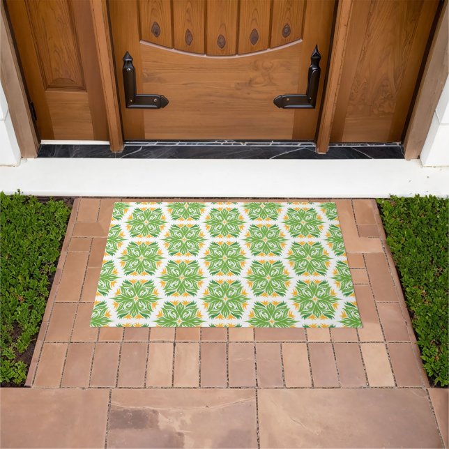 Green Flowers, Pattern Of Flowers, Floral Pattern Doormat (Outdoor)