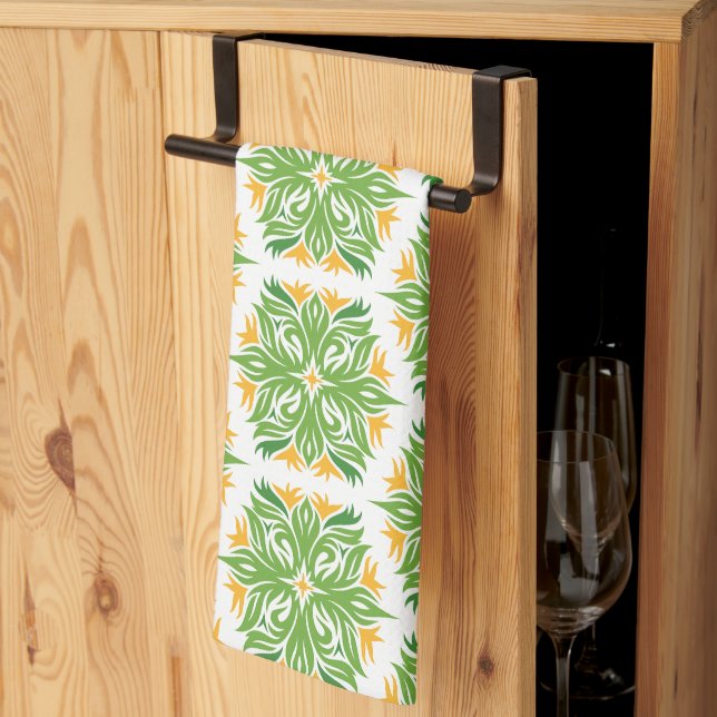 Green Flowers, Pattern Of Flowers, Floral Pattern Kitchen Towel (Thirds Fold)