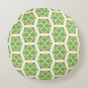 Green Flowers, Pattern Of Flowers, Floral Pattern Round Pillow