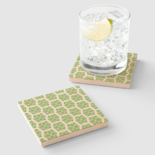 Green Flowers, Pattern Of Flowers, Floral Pattern Stone Coaster