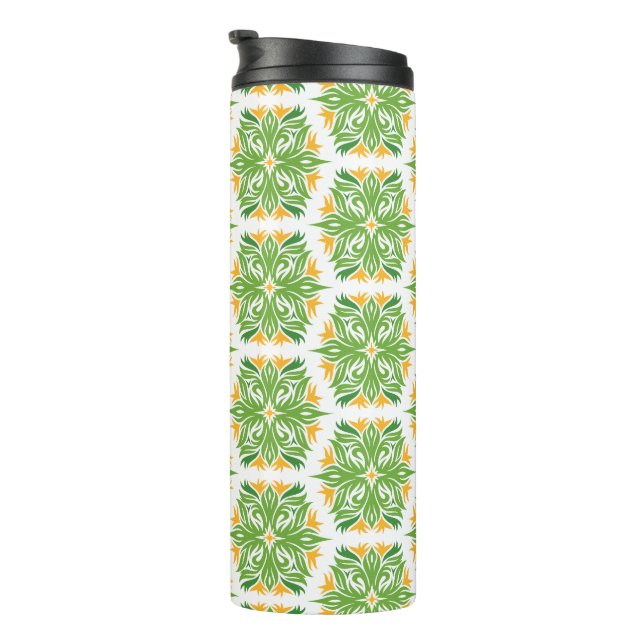 Green Flowers, Pattern Of Flowers, Floral Pattern Thermal Tumbler (Rotated Right)