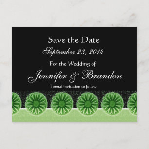 Green Flowers Save The Date Wedding Postcard