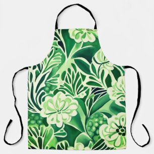 Green flowers, vintage design pattern  apron