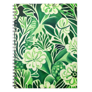 Green flowers, vintage design pattern  notebook