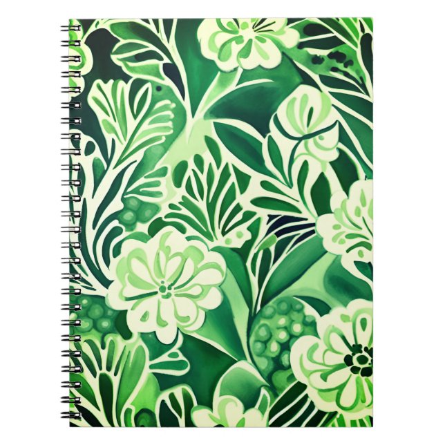 Green flowers, vintage design pattern  notebook (Front)