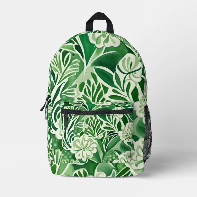 Green flowers, vintage design pattern  printed backpack (Front)