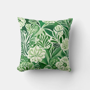Green flowers, vintage design pattern throw pillow