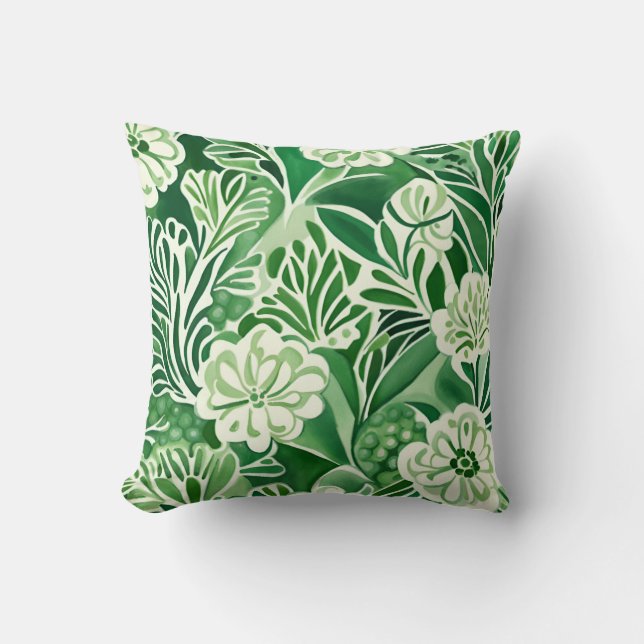 Green flowers, vintage design pattern  throw pillow (Front)