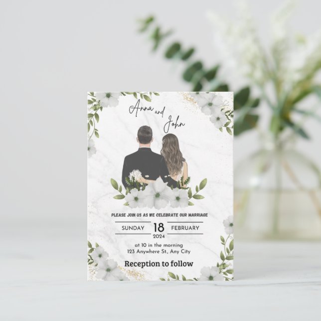 Green flowers Wedding invitation (Standing Front)