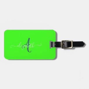 Green Fluorescent Neon Monogram  Luggage Tag