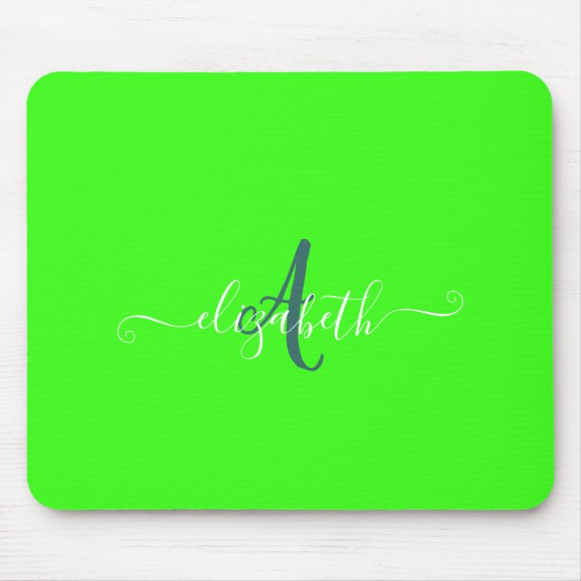 Green Fluorescent Neon Monogram  Mouse Pad (Front)