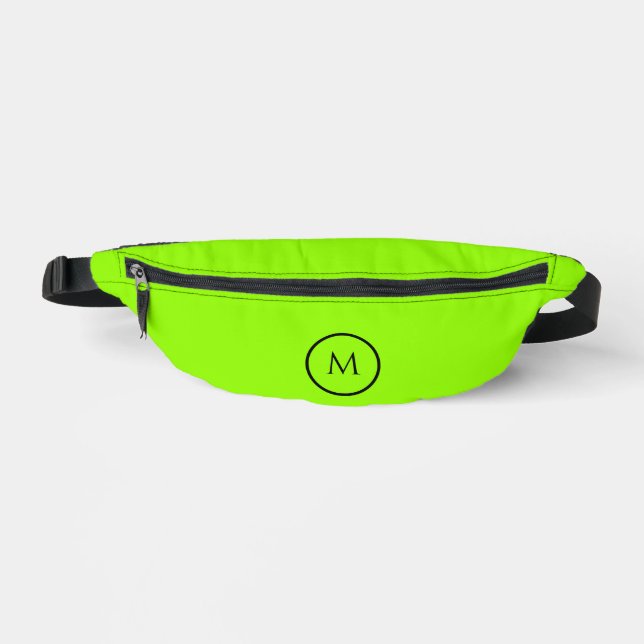 Green fluorescent neon one colour monogram letter  fanny pack (Front)