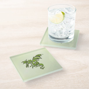Green Flying Dragon Glass Coaster