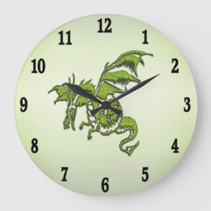 Green Flying Dragon  Large Clock