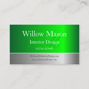 Green Foil & Brushed Steel Monogram Business Card
