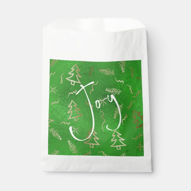 Green Foil Gold Doodles Holiday Joy Favoriser Sacs (Devant)