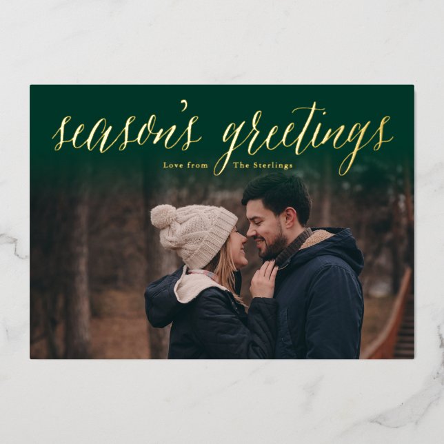 Green + Foil Season's Greetings Photo Cards (Front)
