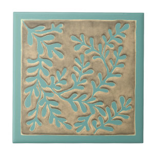 Green foliage and taupe Ceramic Tile