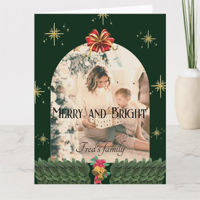 Green Foliage arch photo seasons merry christmas Card (Front)