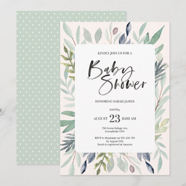 Green Foliage Baby Shower Invitation (Front/Back)