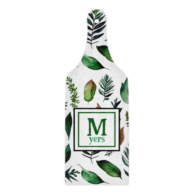 Green Foliage Botanical Nature Personalized Cutting Board (Front)