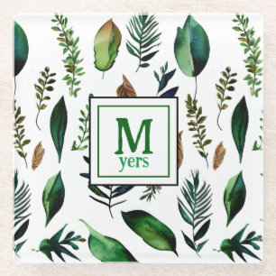 Green Foliage Botanical Nature Personalized Glass Coaster