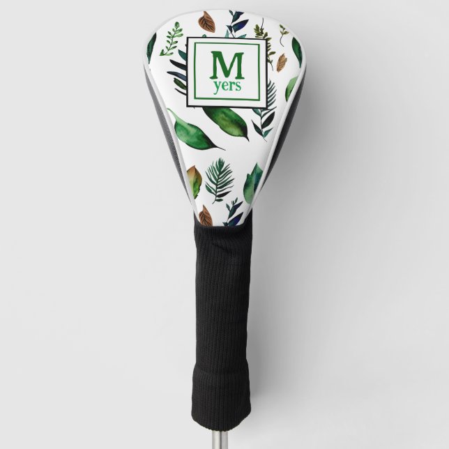 Green Foliage Botanical Nature Personalized Golf Head Cover (Front)