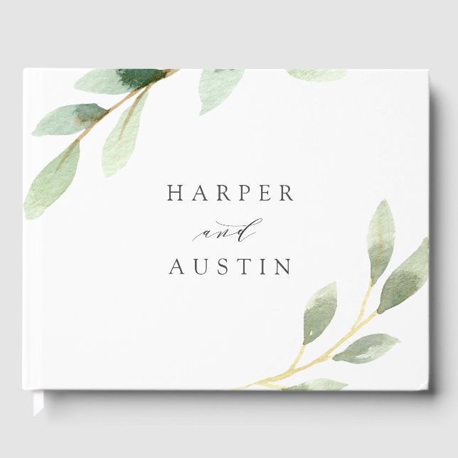 Green Foliage Botanical Wedding Guest Book (Front)
