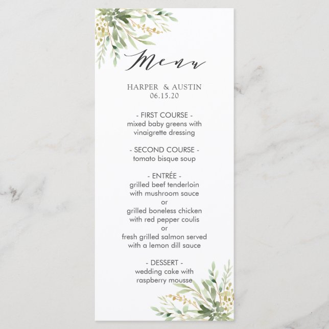Green Foliage Botanical Wedding Menu (Front)