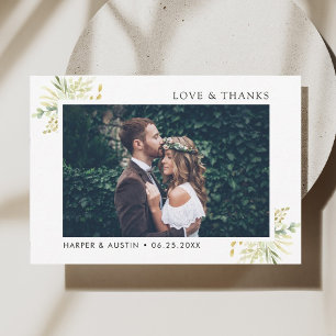Green Foliage Botanical Wedding Photo Thank You Card