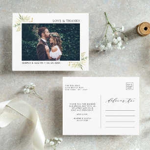 Green Foliage Botanical Wedding Photo Thank You Postcard