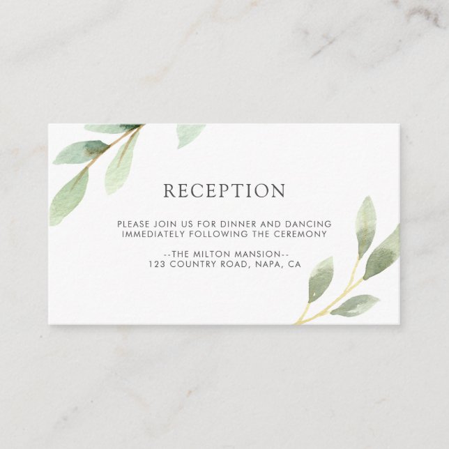 Green Foliage Botanical Wedding Reception Enclosure Card (Front)