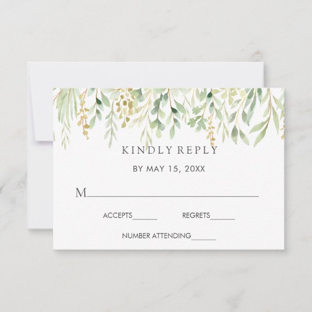 Green Foliage Botanical Wedding RSVP Card (Front)