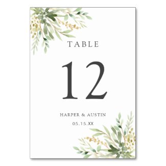 Green Foliage Botanical Wedding Table Number