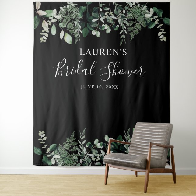 Green Foliage Bridal Shower Photo Booth Backdrop Tapestry (In Situ)