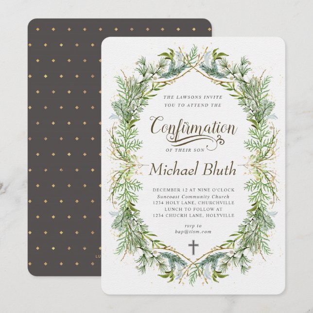 Green Foliage Confirmation Invitation (Front/Back)