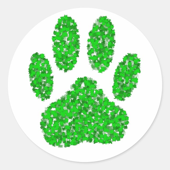 Green Foliage Dog Paw Print Classic Round Sticker (Front)