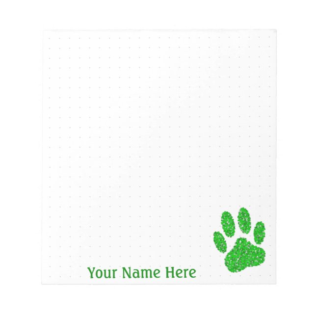 Green Foliage Dog Paw Print Custom Dot Grid Notepad (Front)